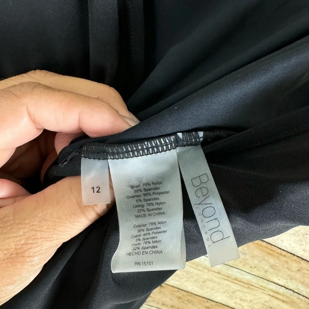 beyond control black one piece swimsuit V-Neck Adjustable Swim dress Size 12NWT - Picture 6 of 6